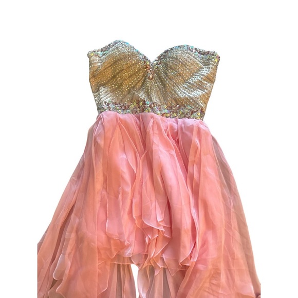 Sherri Hill by Sadie Robertson Strapless high-low Pink Formal Dress w/crystals. - Picture 3 of 7